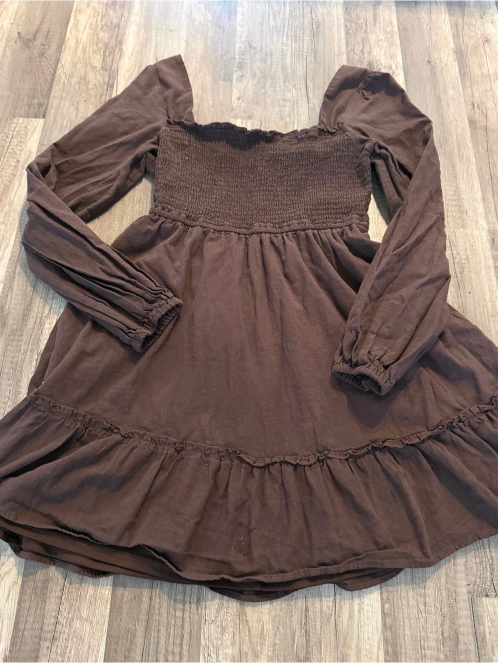Altard State Brown Long-Sleeve Smocked Dress